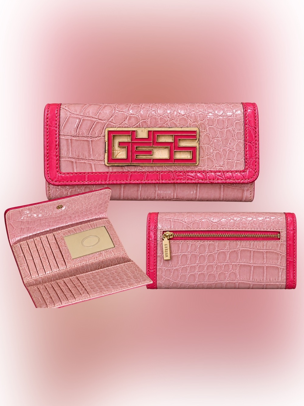 Vintage GUESS Pink Croc Embossed Wallet late 90s/early 2000s